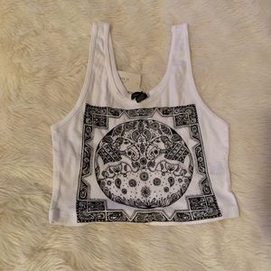 White/black knot tribal crop top